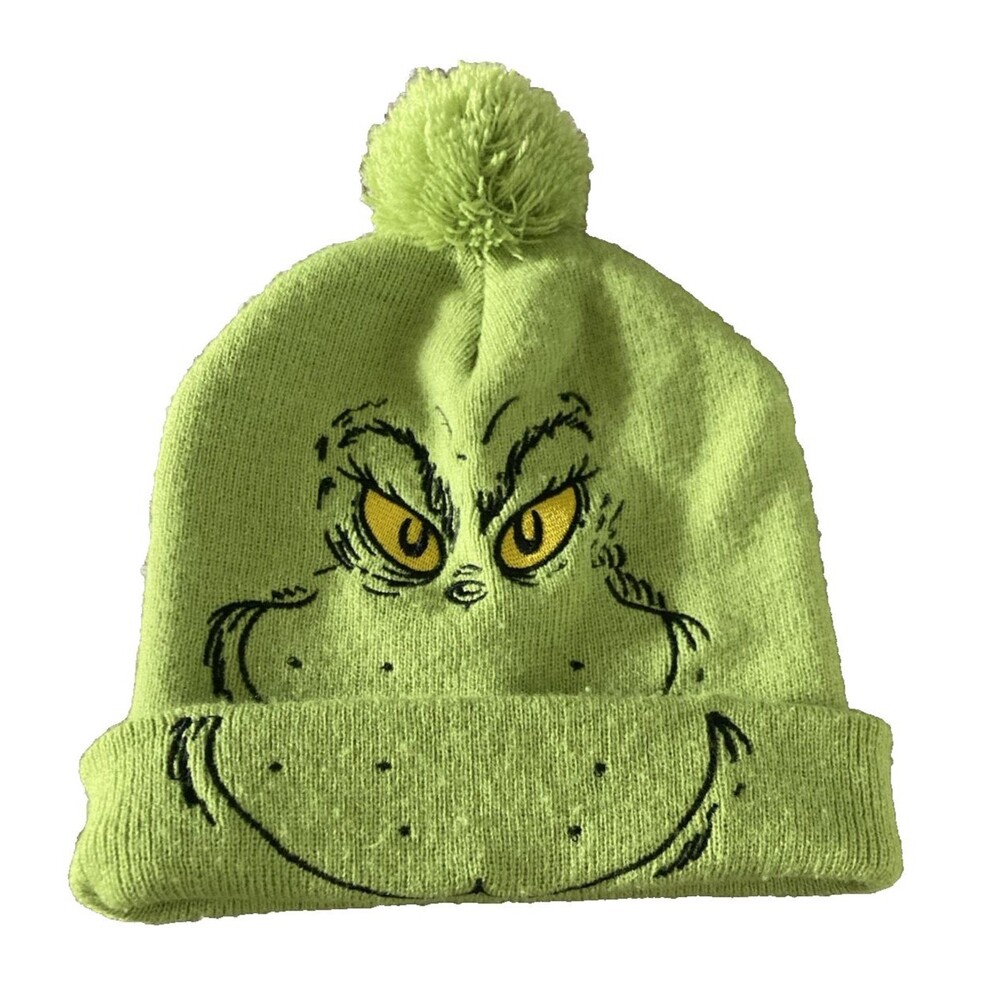 Dr. Seuss The Grinch Pom Beanie Embroidered Cartoon Hat One Size Fits Most